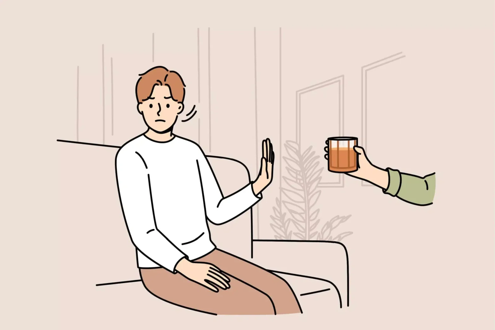 AA Daily Reflection. Man refusing glass with alcohol.